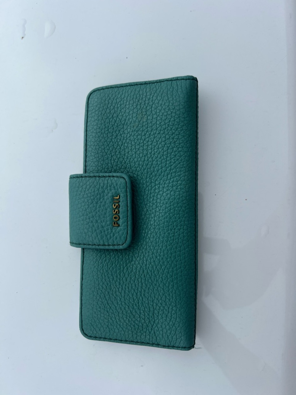 Fossil Teal Pebbled Leather Clutch Wallet